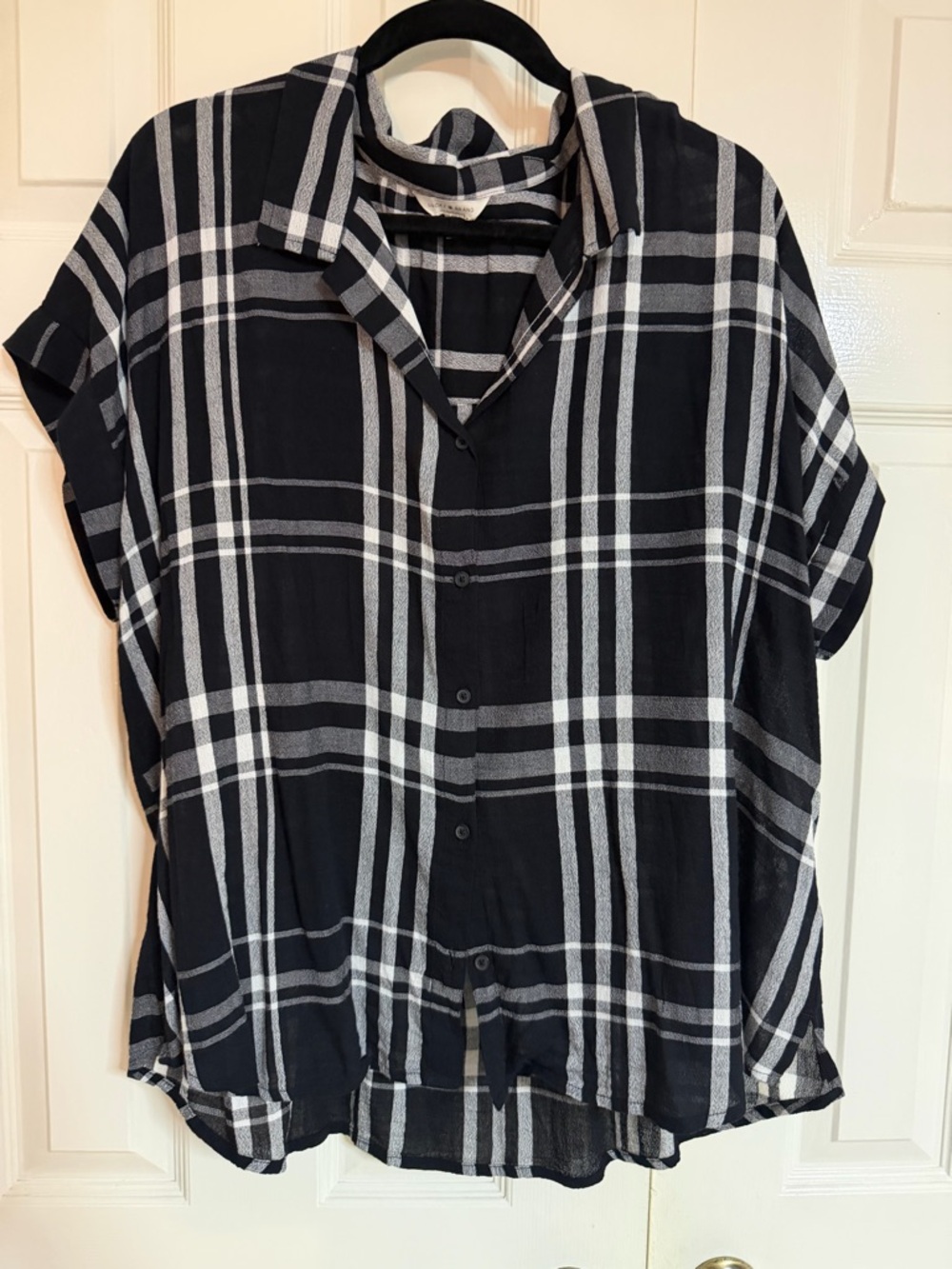 Lucky Brand Black and White Plaid Button-Front Blouse